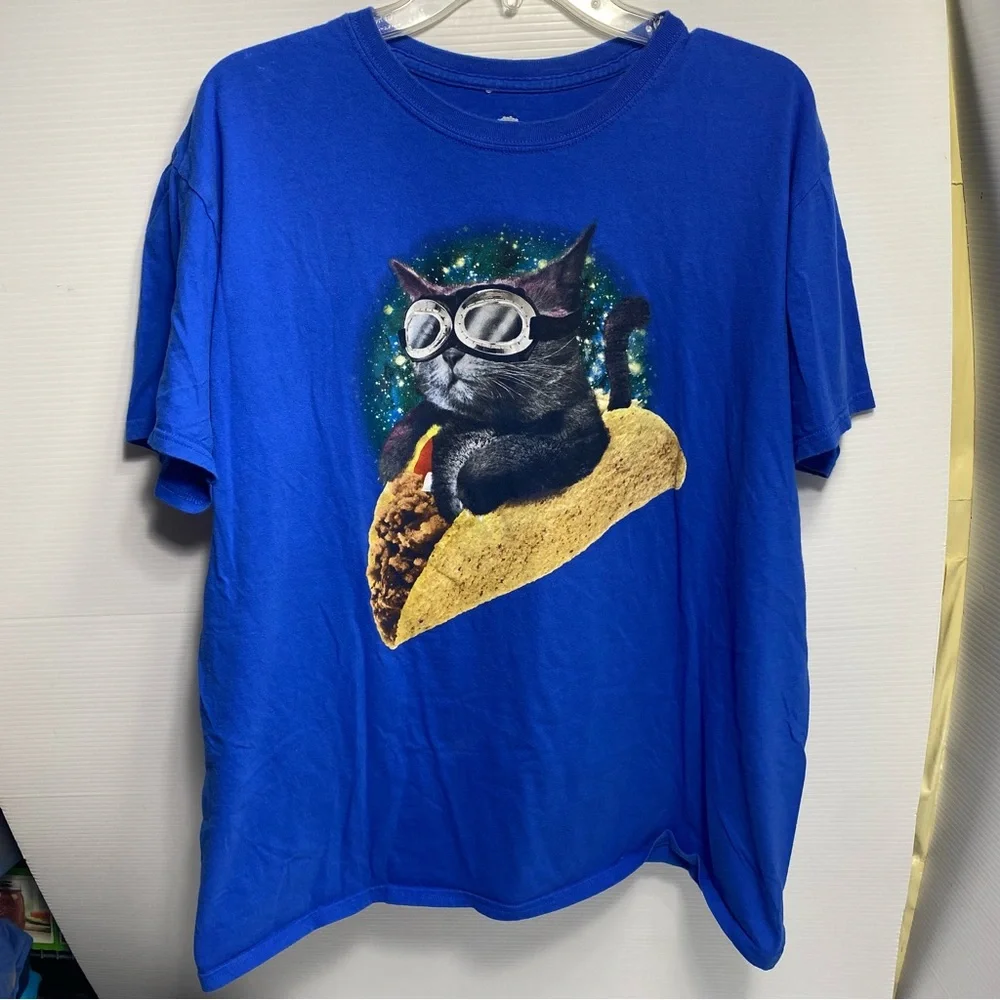 Mad Engine T-Shirt Size Large Blue Taco Cat Goggles - Picture 1 of 4